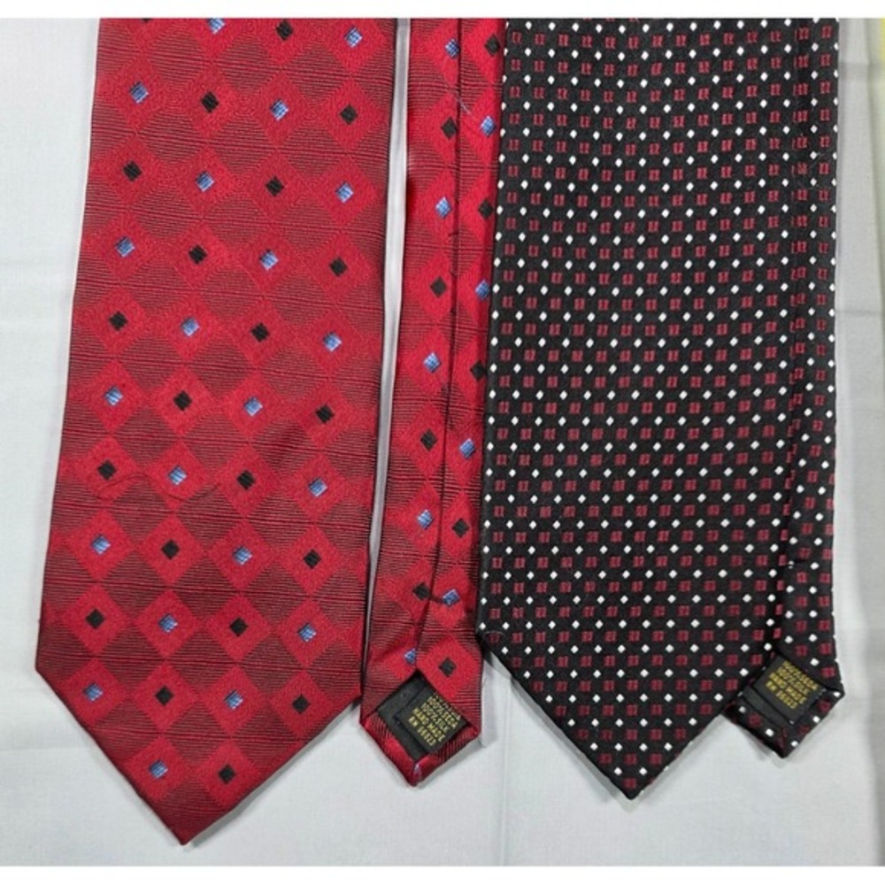 Foggia Mens Tie Silk Lot of 2 100% Fine Silk Hand Geometric Office Luxury